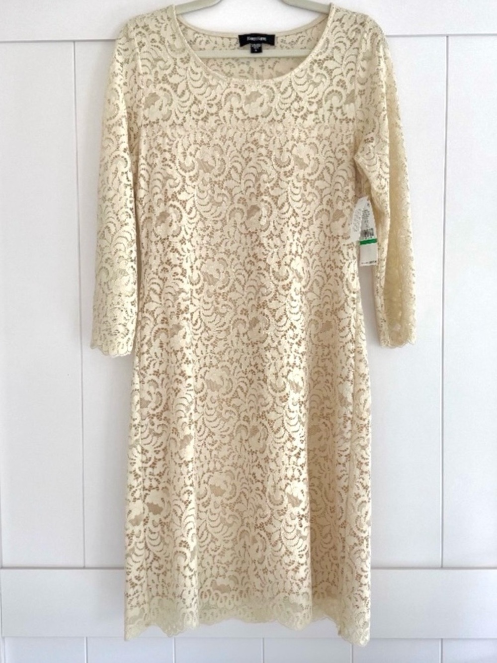 ✨ Karen Kane Ivory Lace Shift Dress Wedding Guest Cocktail Size L ✨